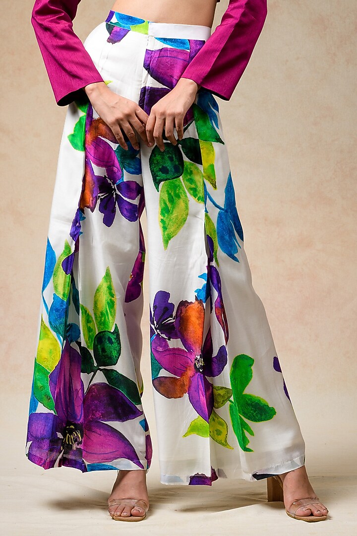 Multi-Colored Cupro Silk Floral Printed Co-Ord Set by Momkidsfashion at Pernia's Pop Up Shop