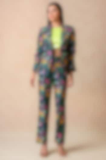 Multi-Colored Cupro Silk & Lycra Printed Jacket Set by Momkidsfashion
