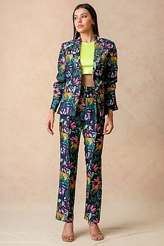 Multi-Colored Cupro Silk & Lycra Printed Jacket Set by Momkidsfashion