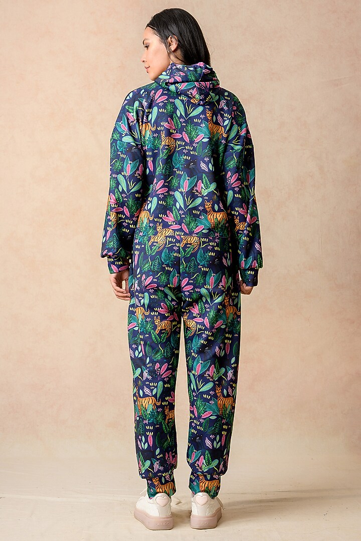 Navy Blue Cupro Satin & Scuba Printed Co-Ord Set by Momkidsfashion at Pernia's Pop Up Shop
