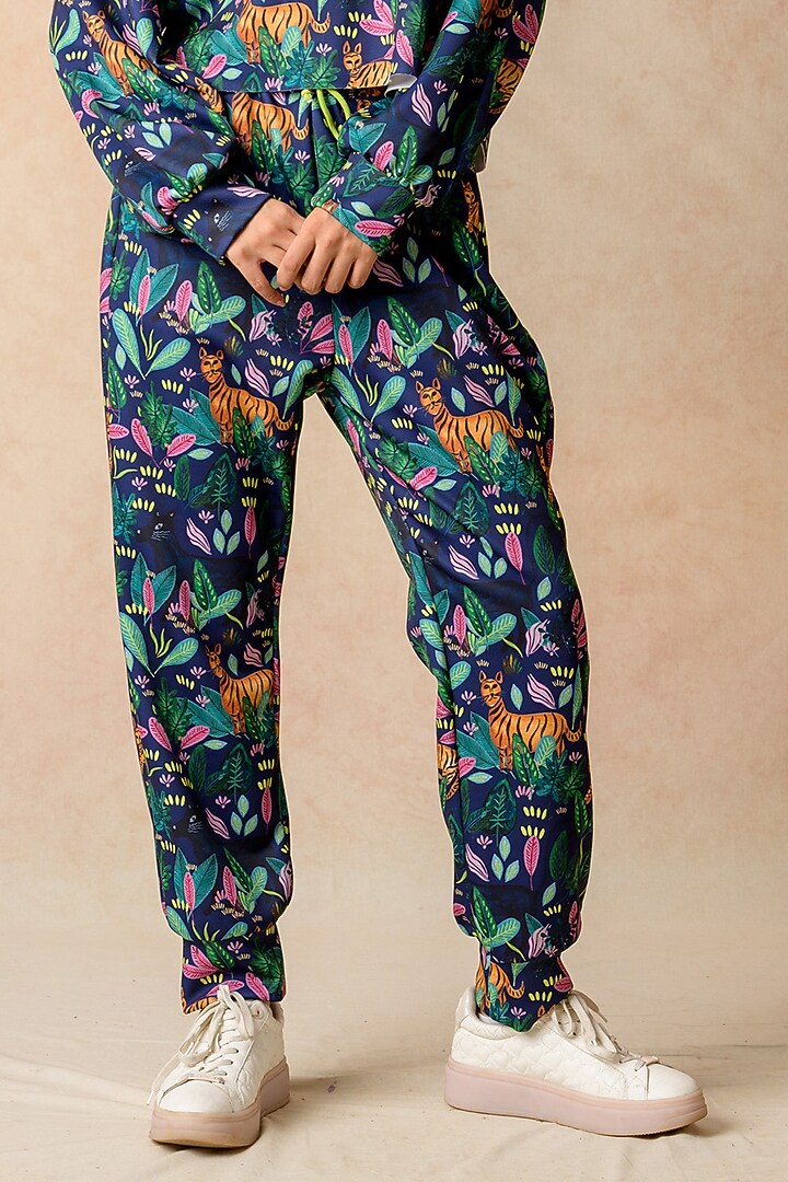Navy Blue Cupro Satin & Scuba Printed Co-Ord Set by Momkidsfashion at Pernia's Pop Up Shop