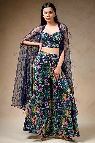 Multi-Colored Cupro Silk Printed Sharara Set by Momkidsfashion