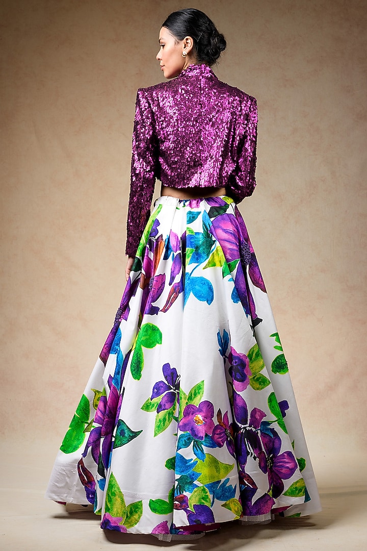 Multi-Colored Pure Silk Floral Printed Wedding Lehenga Set by Momkidsfashion at Pernia's Pop Up Shop