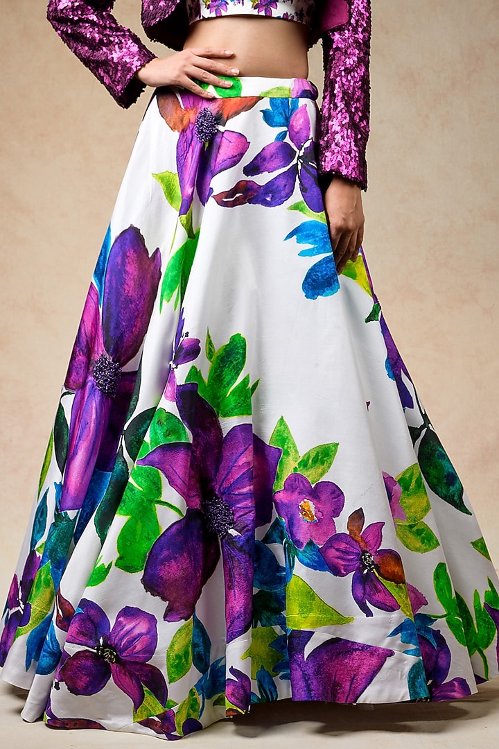 Multi-Colored Pure Silk Floral Printed Wedding Lehenga Set by Momkidsfashion at Pernia's Pop Up Shop