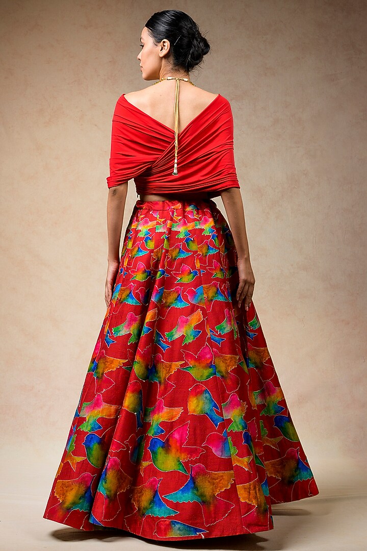 Red Pure Silk & Cupro Silk Printed Kalidar Wedding Lehenga Set by Momkidsfashion at Pernia's Pop Up Shop