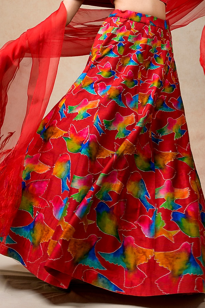 Red Pure Silk & Cupro Silk Printed Kalidar Wedding Lehenga Set by Momkidsfashion at Pernia's Pop Up Shop