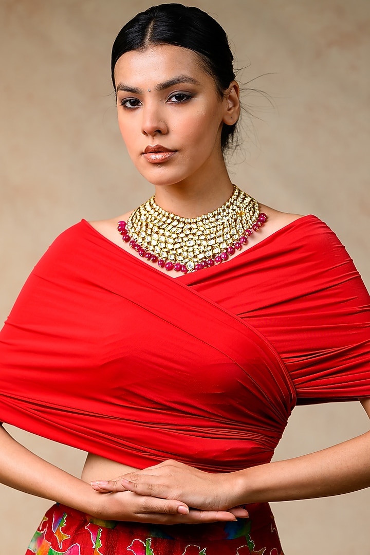 Red Pure Silk & Cupro Silk Printed Kalidar Wedding Lehenga Set by Momkidsfashion at Pernia's Pop Up Shop