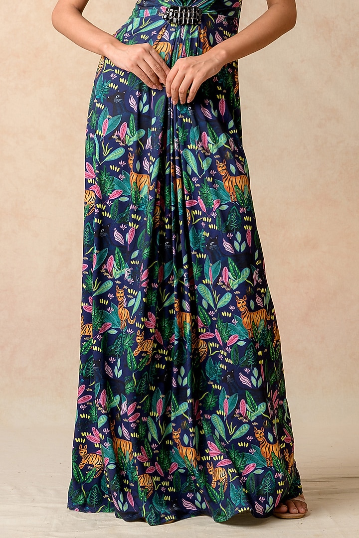Navy Blue Polyester Lycra Printed Gown by Momkidsfashion at Pernia's Pop Up Shop