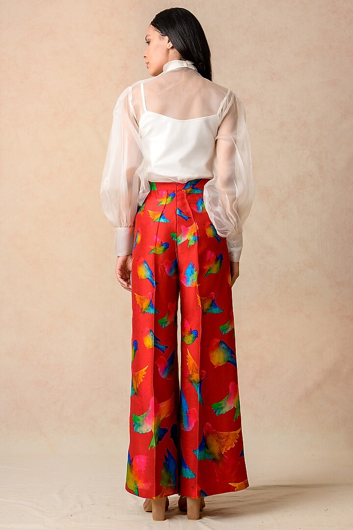 Red Cupro Silk Printed Co-Ord Set by Momkidsfashion at Pernia's Pop Up Shop