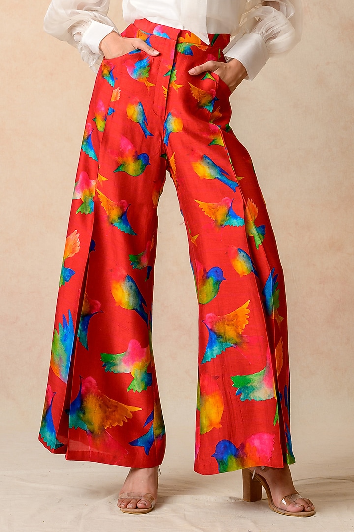 Red Cupro Silk Printed Co-Ord Set by Momkidsfashion at Pernia's Pop Up Shop