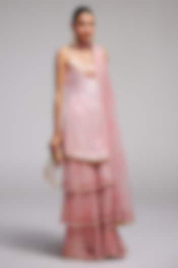 Pink Shimmer Chiffon Sharara Set by Monika Nidhee at Pernia's Pop Up Shop