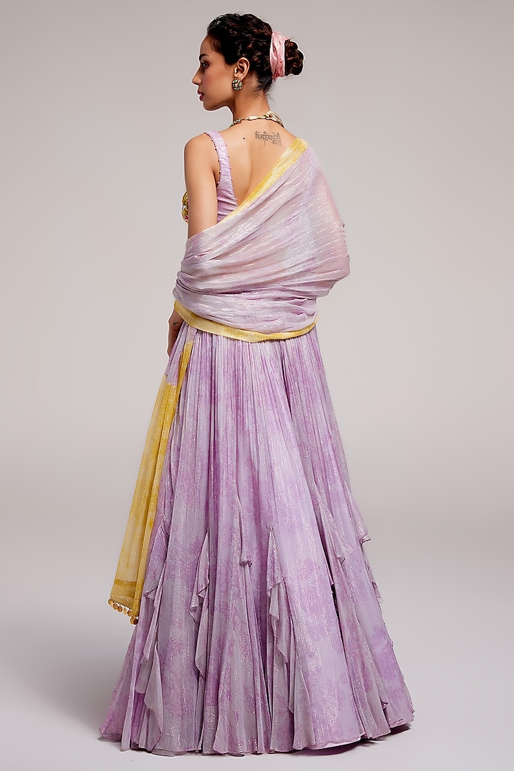Sundown Orange Shimmer Chiffon Wedding Lehenga Set by Monika Nidhee at Pernia's Pop Up Shop