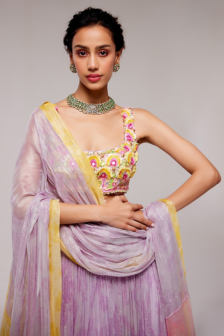 Sundown Orange Shimmer Chiffon Wedding Lehenga Set by Monika Nidhee at Pernia's Pop Up Shop