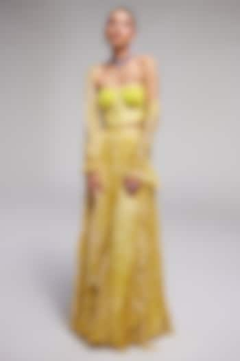 Yellow Shimmer Chiffon Sharara Set by Monika Nidhee at Pernia's Pop Up Shop