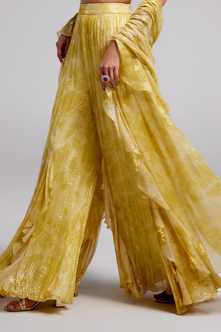 Yellow Shimmer Chiffon Wedding Sharara Set by Monika Nidhee at Pernia's Pop Up Shop