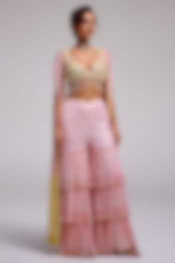 Multi-Colored Shimmer Chiffon Hand Embroidered Sharara Set by Monika Nidhee at Pernia's Pop Up Shop