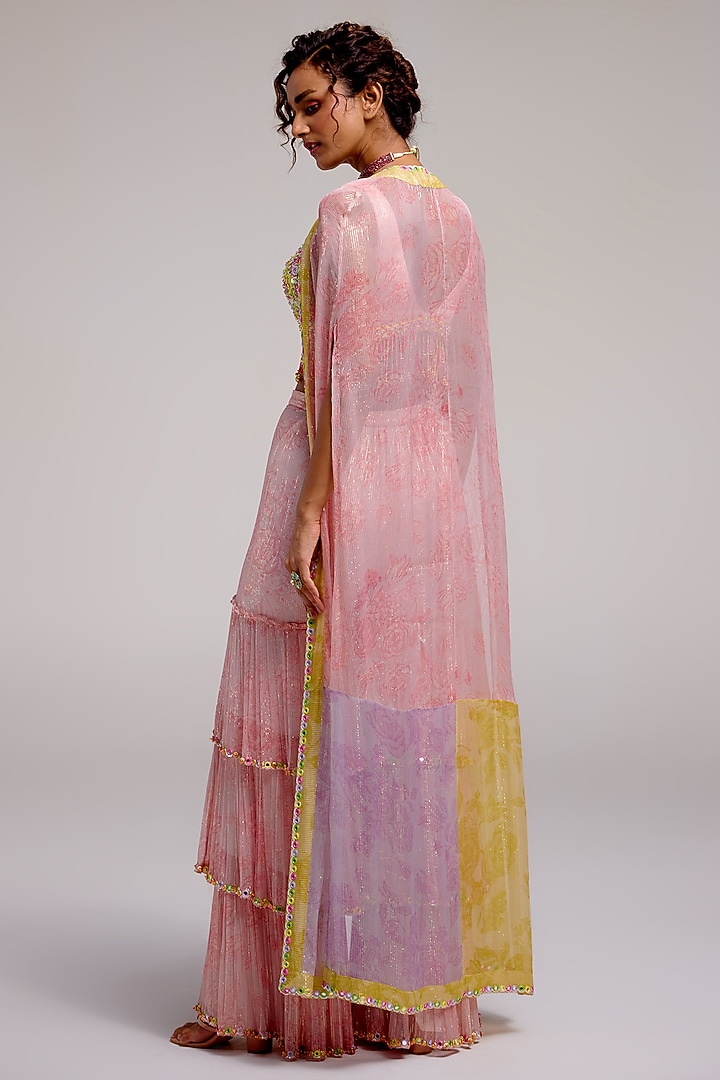 Multi-Colored Shimmer Chiffon Hand Embroidered Bridal Sharara Set by Monika Nidhee at Pernia's Pop Up Shop