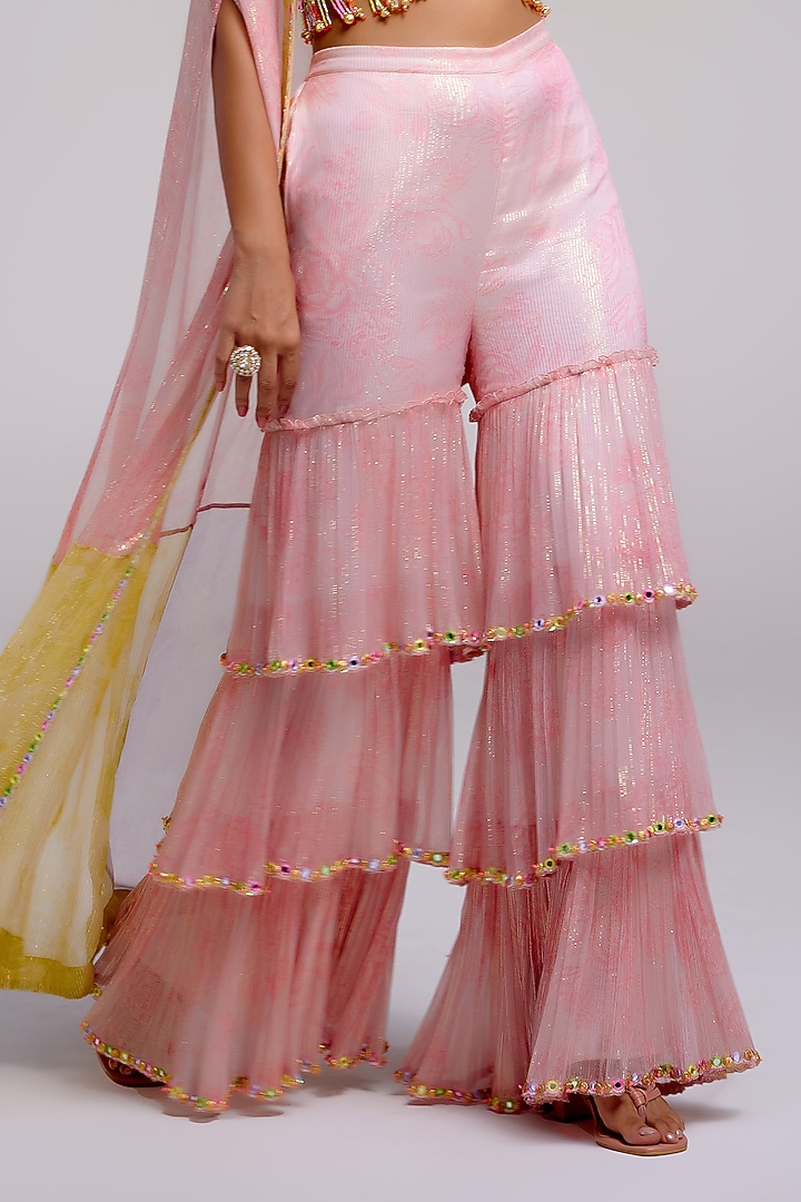 Multi-Colored Shimmer Chiffon Hand Embroidered Bridal Sharara Set by Monika Nidhee at Pernia's Pop Up Shop
