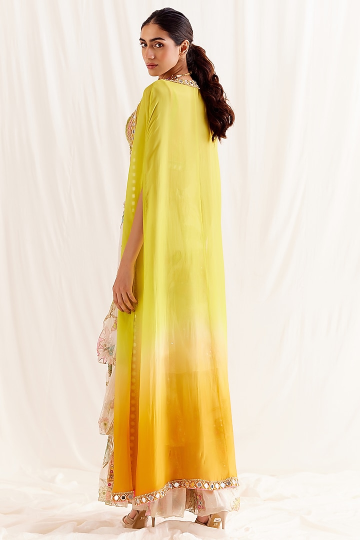 Ecru Shimmer Chiffon Printed Bridal Sharara Set by Monika Nidhee at Pernia's Pop Up Shop