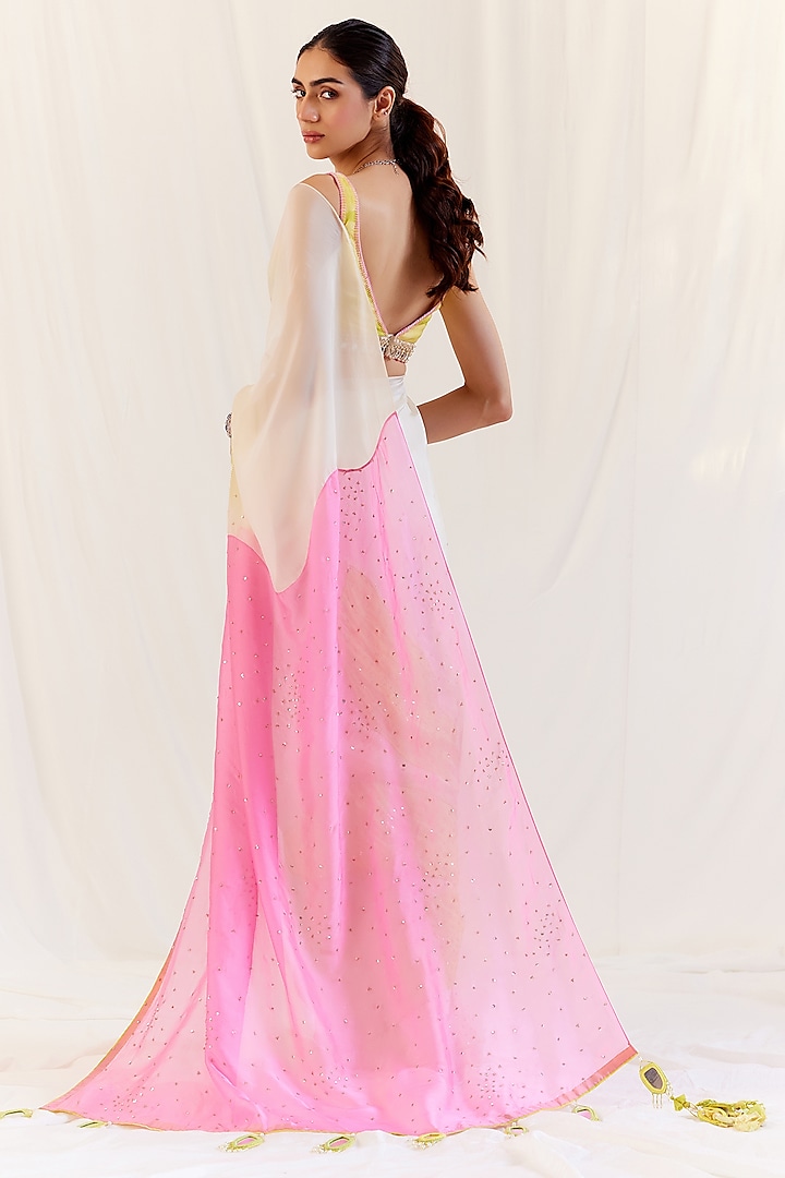 Multi-Colored Organza Reception Saree Set by Monika Nidhee at Pernia's Pop Up Shop