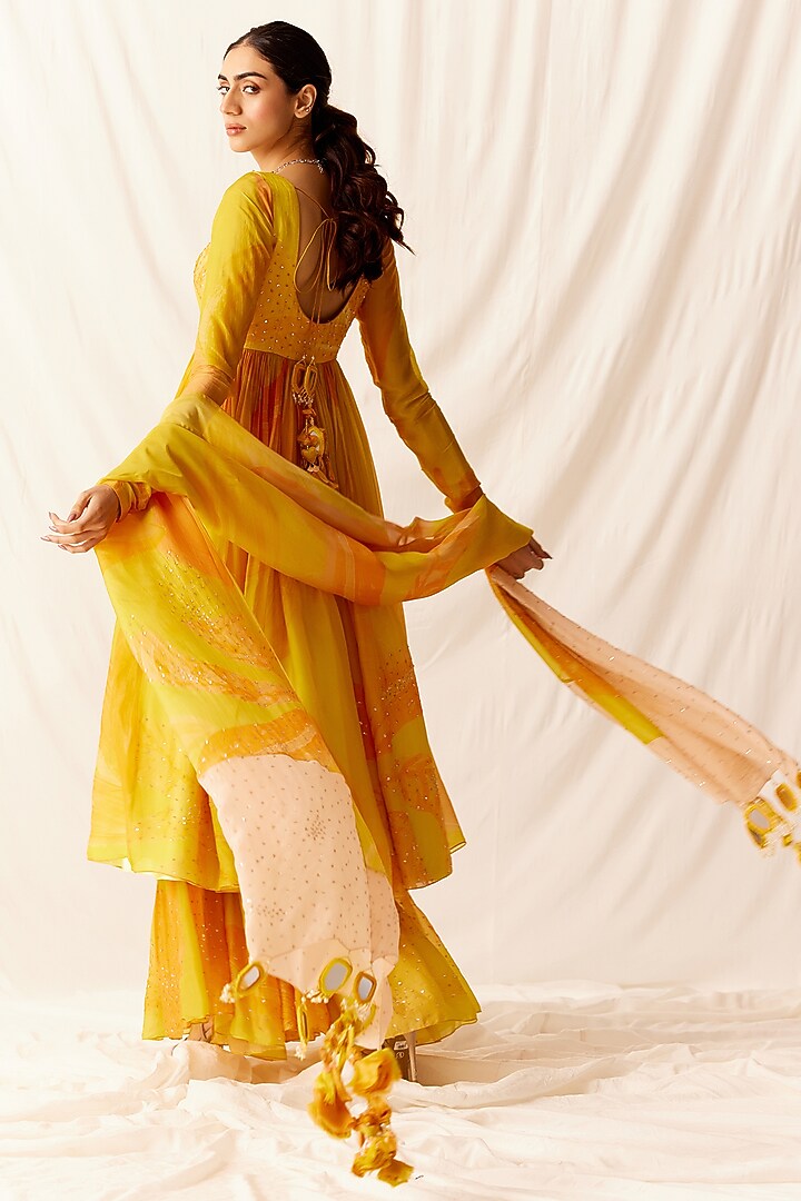 Orange Organza Floral Wedding Anarkali Set by Monika Nidhee at Pernia's Pop Up Shop