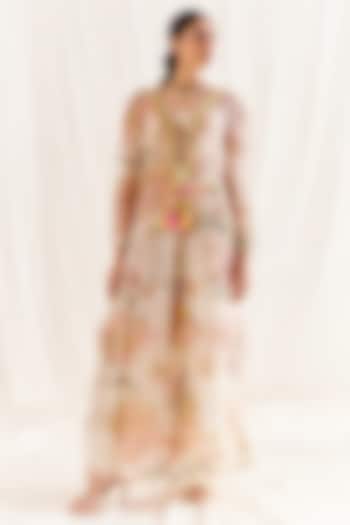 Ecru Shimmer Chiffon Cape Set by Monika Nidhee at Pernia's Pop Up Shop