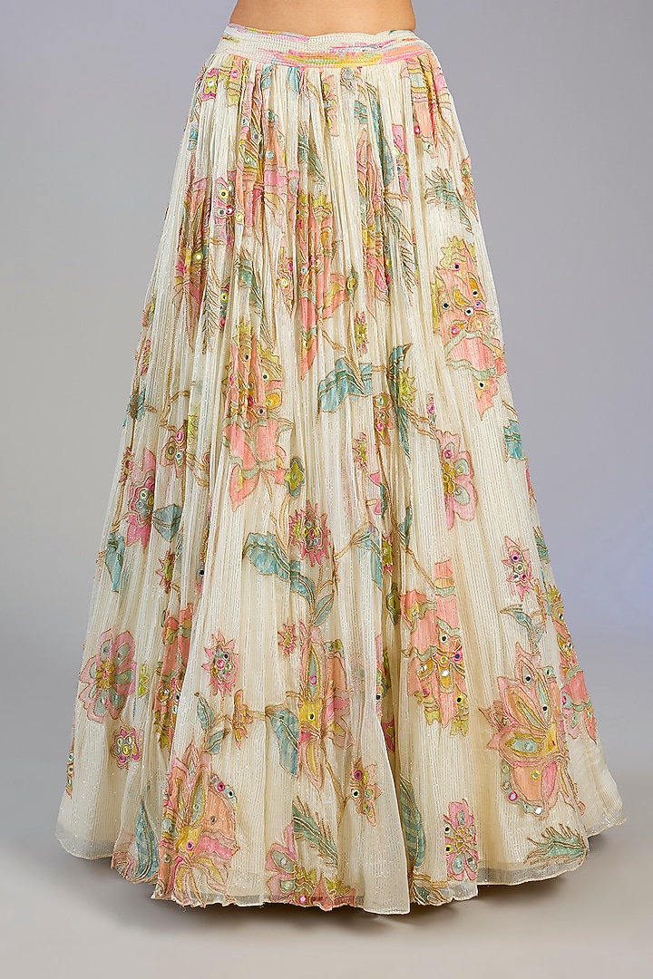 Ecru Shimmer Chiffon Zardosi Dori Embroidered Bridal Lehenga Set by Monika Nidhee at Pernia's Pop Up Shop