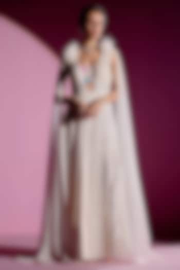 Ivory Shimmer Chiffon Maxi Party Wear Dress by Monika Nidhee at Pernia's Pop Up Shop