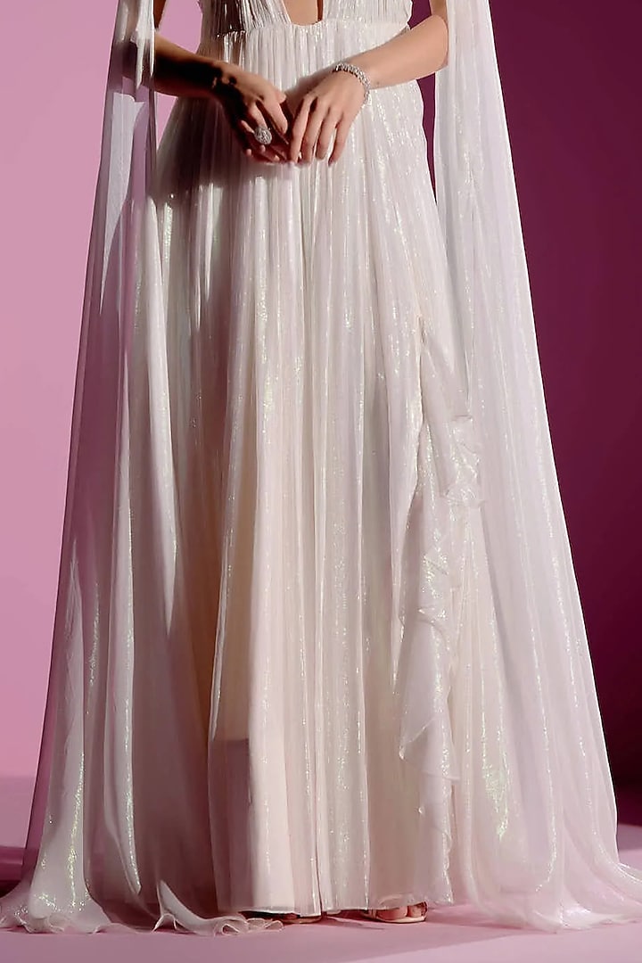 Ivory Shimmer Chiffon Maxi Party Wear Dress by Monika Nidhee at Pernia's Pop Up Shop