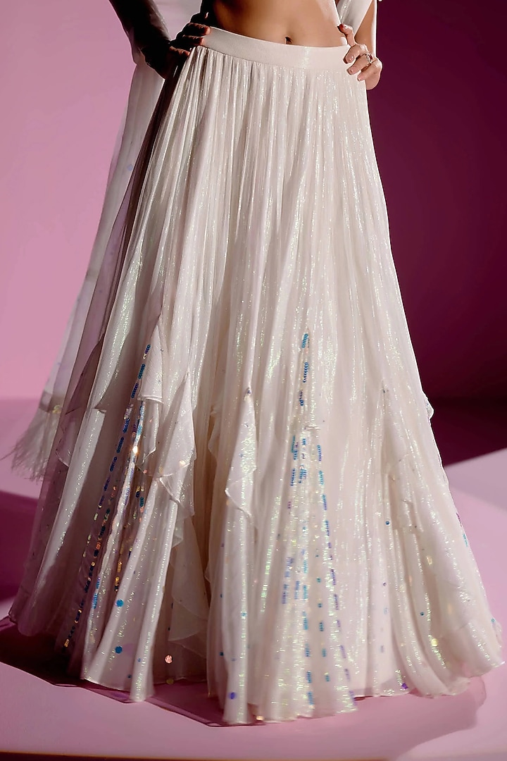 Ivory Shimmer Chiffon Bridal Lehenga Set by Monika Nidhee at Pernia's Pop Up Shop