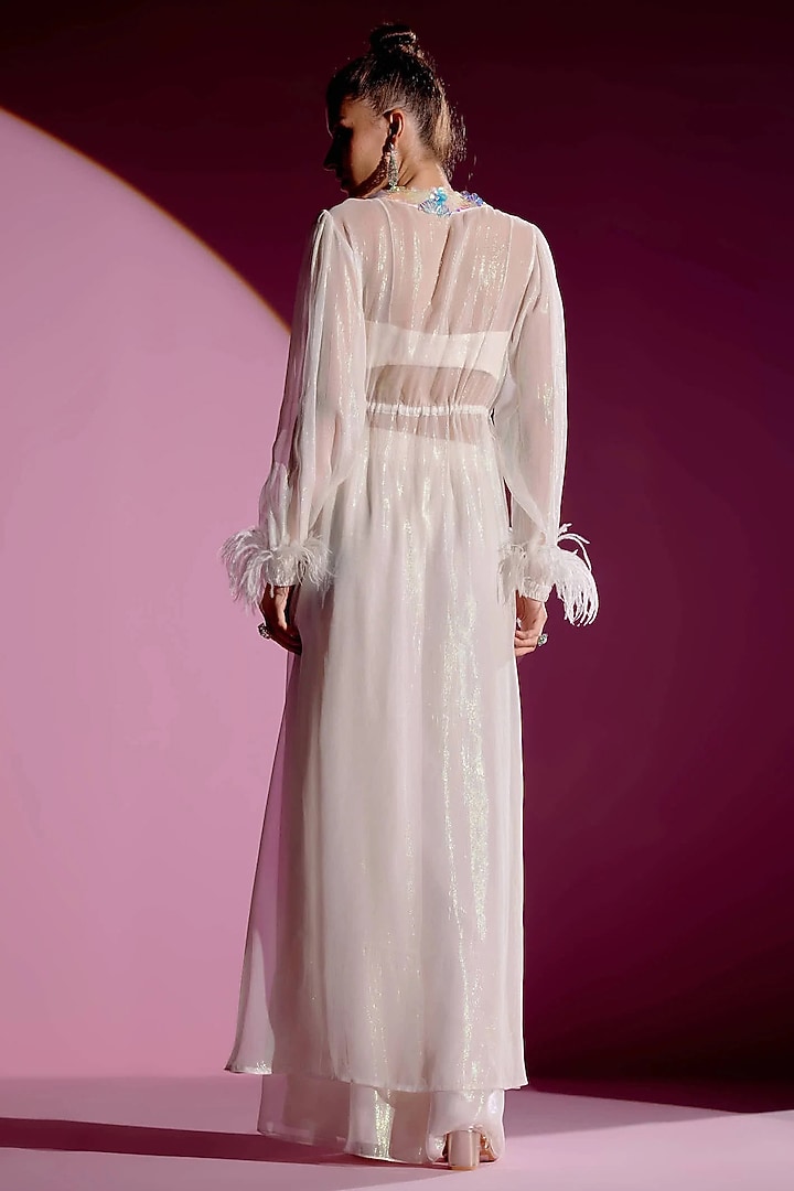 Ivory Shimmer Chiffon Jacket Set by Monika Nidhee at Pernia's Pop Up Shop