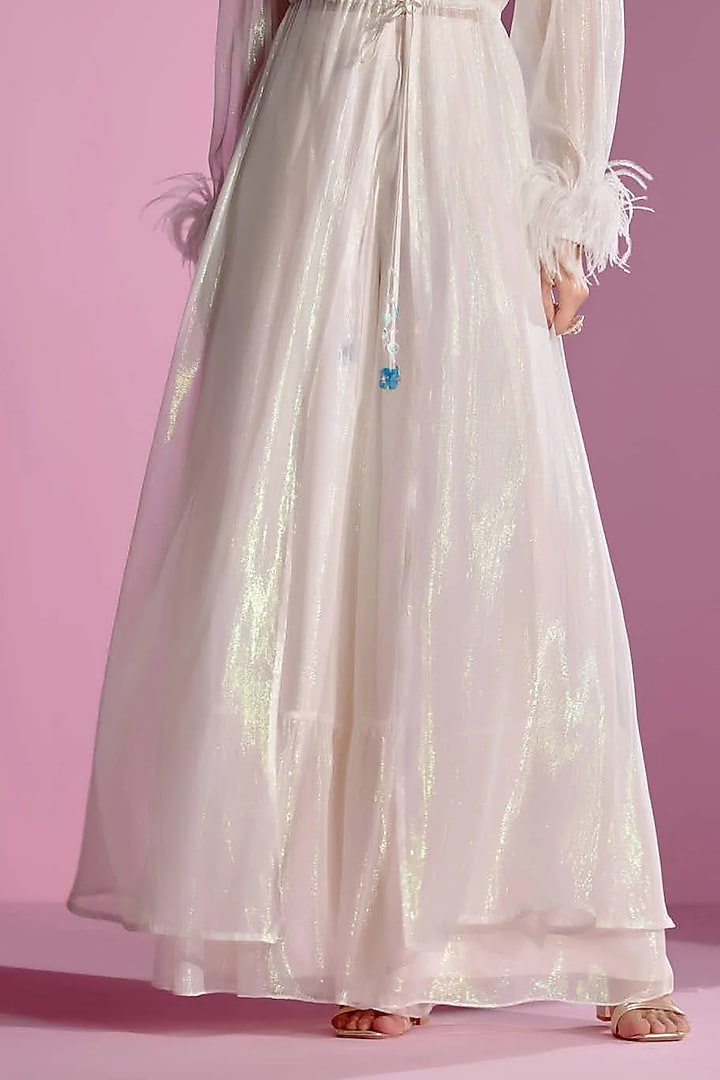 Ivory Shimmer Chiffon Jacket Set by Monika Nidhee at Pernia's Pop Up Shop