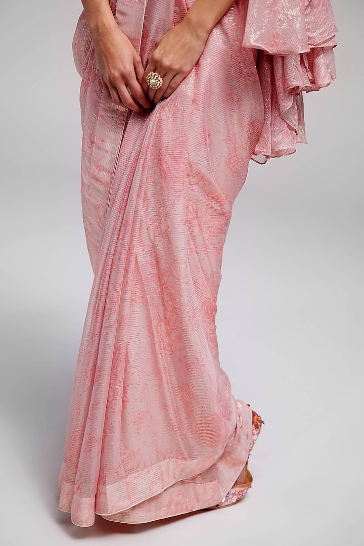 Pink Shimmer Chiffon Wedding Saree Set by Monika Nidhee at Pernia's Pop Up Shop