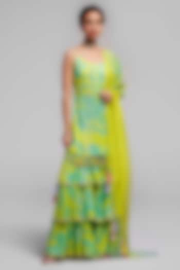 Green Satin Silk Wedding Sharara Set by Monika Nidhee at Pernia's Pop Up Shop