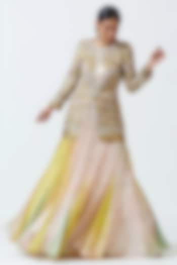 Multi-Colored Ombre Shimmer Chiffon Kurta Set by Monika Nidhee at Pernia's Pop Up Shop