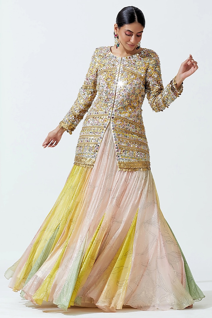 Multi-Colored Ombre Shimmer Chiffon Kurta Set by Monika Nidhee at Pernia's Pop Up Shop