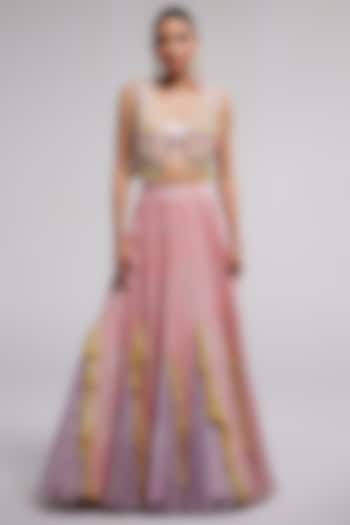 Multi-Colored Ombre Shimmer Chiffon Palazzo Pant Set by Monika Nidhii at Pernia's Pop Up Shop