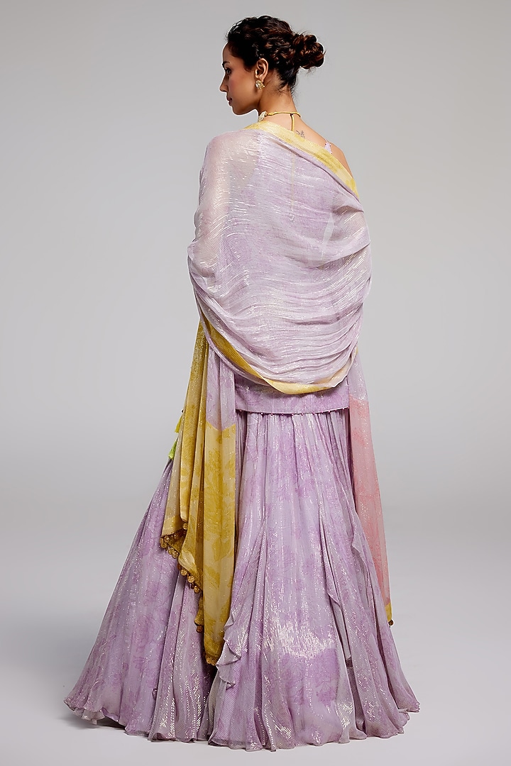 Lilac Shimmer Chiffon Bridal Lehenga Set by Monika Nidhee at Pernia's Pop Up Shop