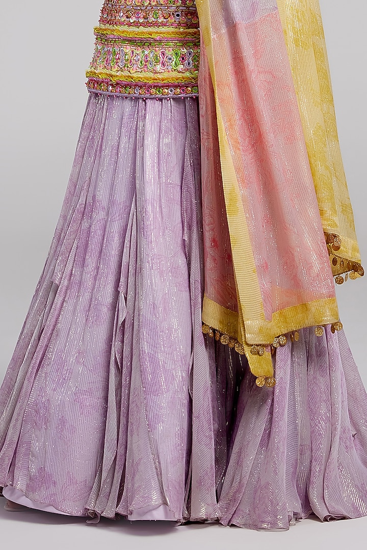 Lilac Shimmer Chiffon Bridal Lehenga Set by Monika Nidhee at Pernia's Pop Up Shop