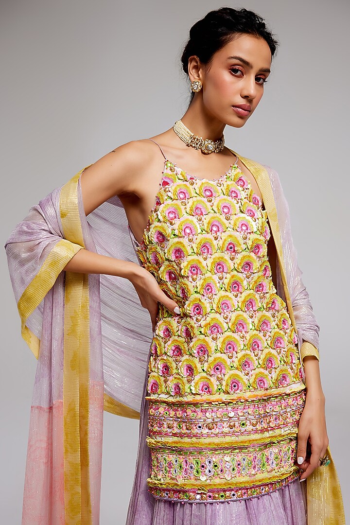 Lilac Shimmer Chiffon Bridal Lehenga Set by Monika Nidhee at Pernia's Pop Up Shop