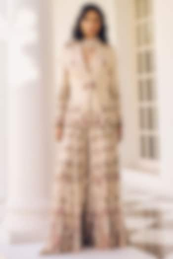 Pearl Ivory Modal Silk Floral Embroidered Jacket Set by Monika Nidhii at Pernia's Pop Up Shop