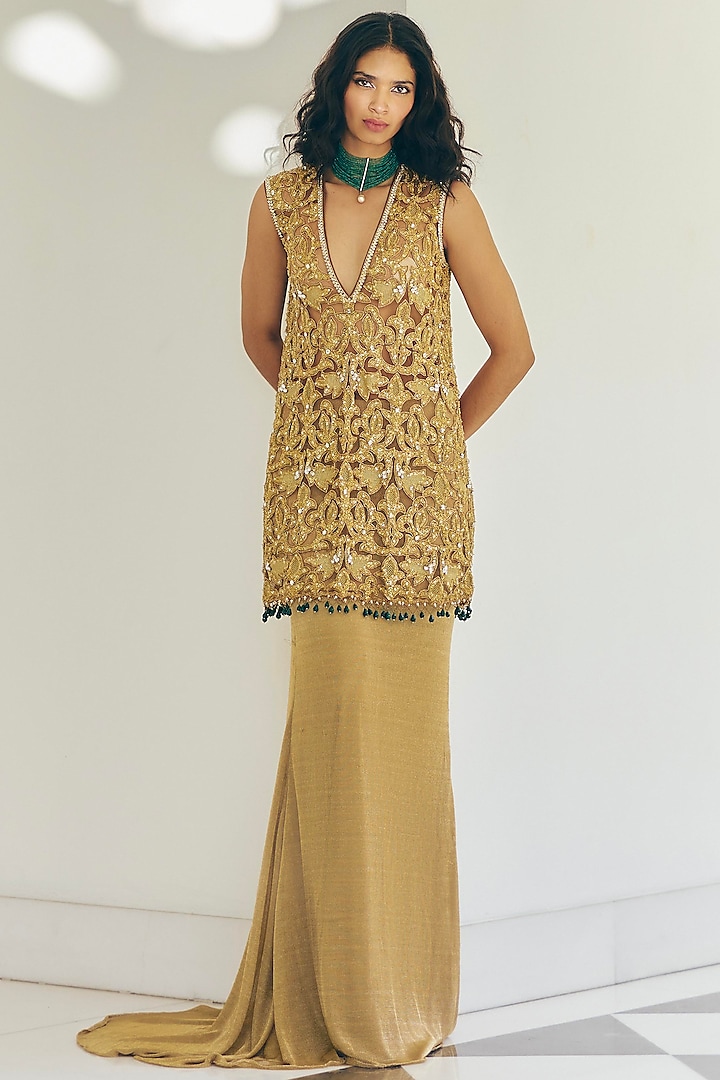 Amber Gold Metallic Skirt Set by Monika Nidhii at Pernia's Pop Up Shop