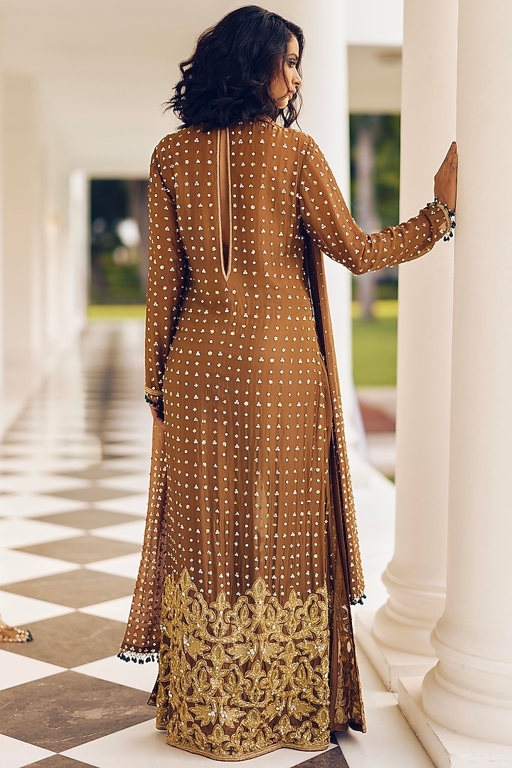 Amber Gold Modal Silk Zardosi Embroidered Kurta Set by Monika Nidhee at Pernia's Pop Up Shop