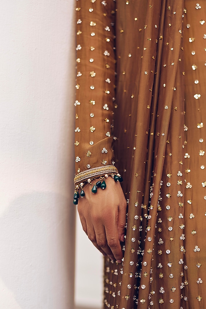 Amber Gold Modal Silk Zardosi Embroidered Kurta Set by Monika Nidhee at Pernia's Pop Up Shop