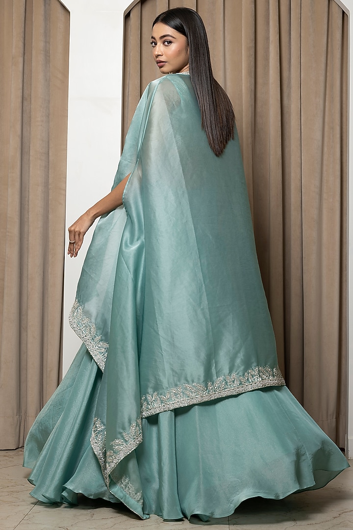 Petit Blue Tissu Silk & Satin Embroidered Jacket Lehenga Set Design by ...