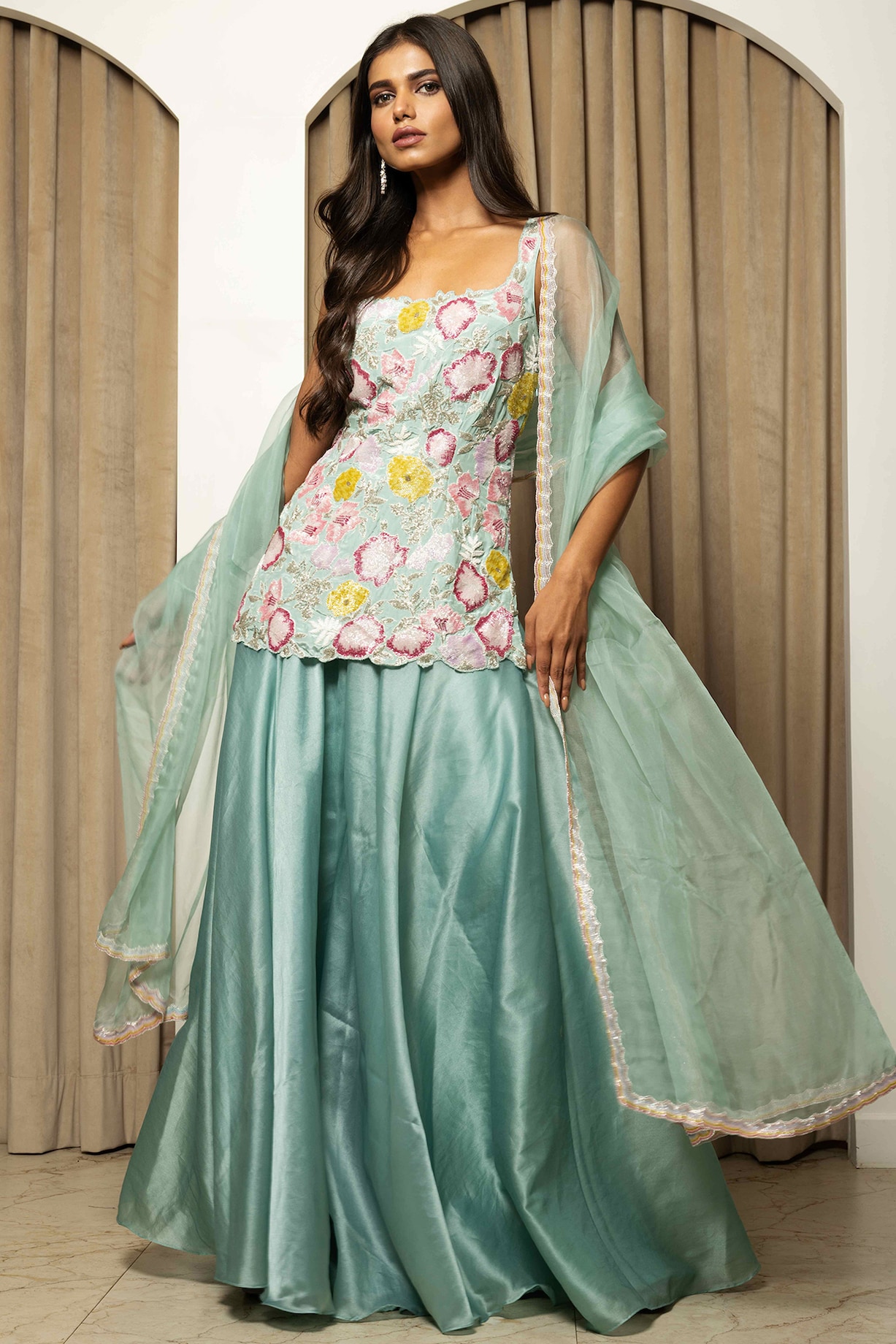 Blue Satin Organza Sharara Set Design by Mehak Sharma at Pernia's Pop ...