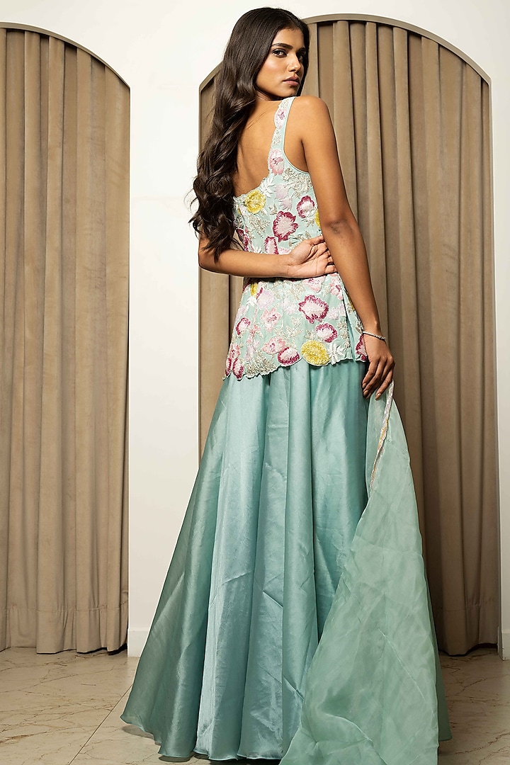 Blue Satin Organza Sharara Set Design by Mehak Sharma at Pernia's Pop ...