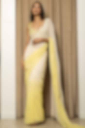 Yellow & Creme Ombre Georgette Wedding Saree Set by Mehak Sharma at Pernia's Pop Up Shop