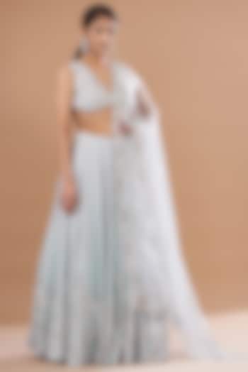 Powder Blue Silk Chanderi Embroidered Wedding Lehenga Set by Mehak Sharma at Pernia's Pop Up Shop