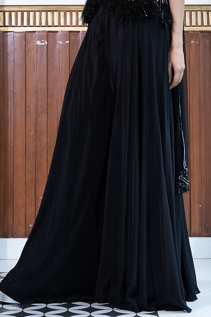 Black Crepe Silk & Net Wedding Sharara Set by Mehak Sharma at Pernia's Pop Up Shop